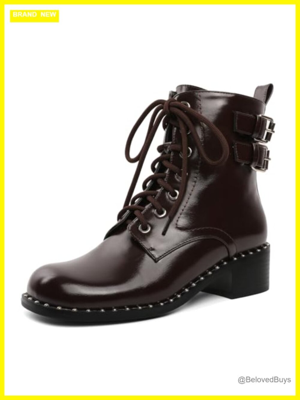 Womens Faux Leather Combat Boots Platform Block Heel Ankle Booties